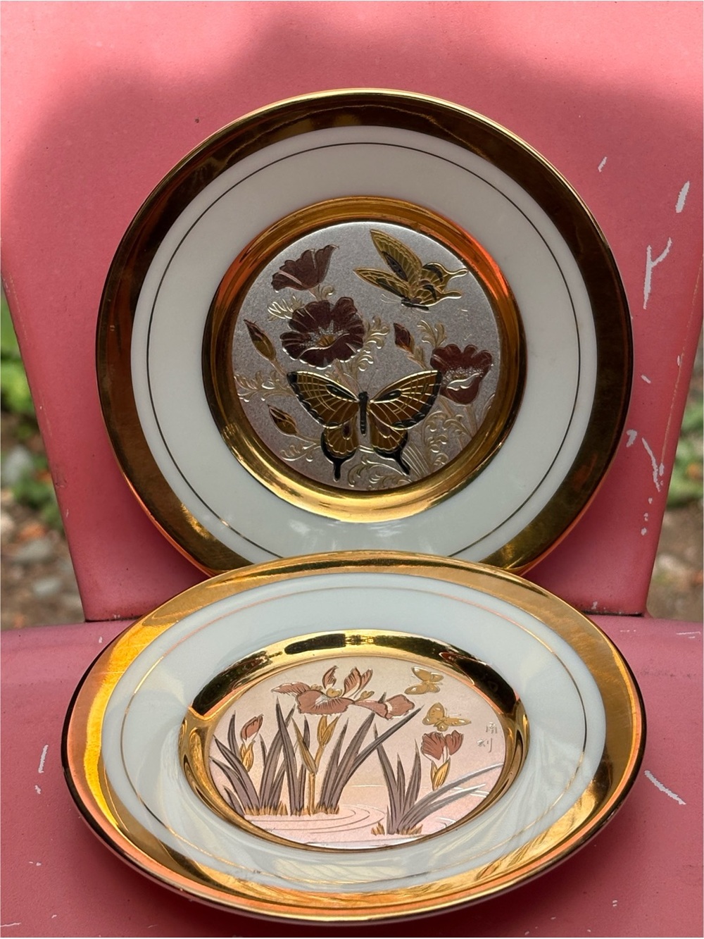 Vintage Art of Chokin gold trim saucers